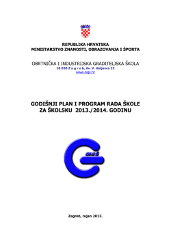 GODI&Scaron;NJI PLAN I PROGRAM RADA &Scaron;KOLE ZA &Scaron;KOLSKU 2013