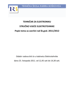 Popis tema za zavr&scaron;ni rad - Tehnička &scaron;kola Ruđera Bo&scaron;kovića Zagreb