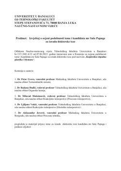 UNIVERZITET U BANJALUCI OJ-TEHNOLO&Scaron;KI FAKULTET STEPE