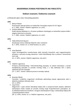 AKADEMSKA ZVANJA POSTIGNUTA NA FAKULTETU Doktori