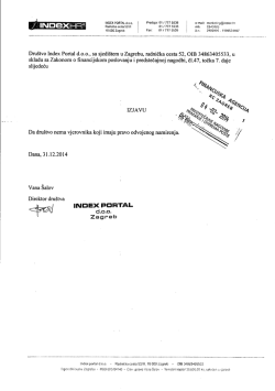 Dru&scaron;tvo Index Portal doo, sa sjedi&scaron;tem u Zagrebu, radnička cesta `52