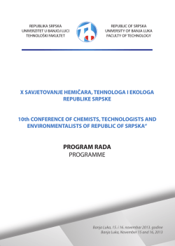 PROGRAM RADA PROGRAMME - Tehnoloski fakultet Banja Luka