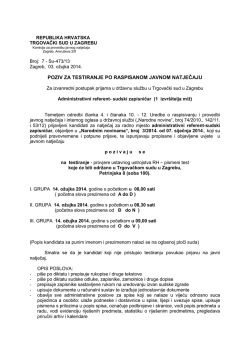 OBAVIJEST O TESTIRANJU ADMINISTRATIVNI REFERENT