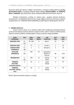 IV OSNOVNA &Scaron;KOLA VARAŽDIN - &Scaron;kolski kurikulum &ndash; 2014./15. 1