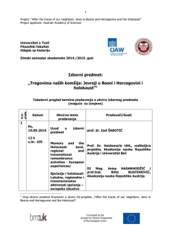 Izborni predmet_Jevreji u BiH_Tabelarni pregled