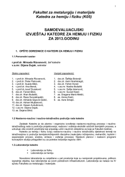 SAMOEVALUACIJSKI IZVJE&Scaron;TAJ KATEDRE ZA HEMIJU I FIZIKU ZA