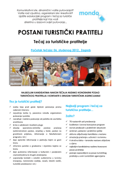 POSTANI TURISTIČKI PRATITELJ Tečaj za