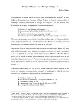 Prologue de l`Odyss&eacute;e : une &laquo; rh&eacute;torique s&eacute;mitique &raquo; ? Hubert