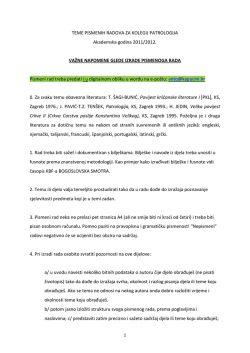 TEME PISMENIH RADOVA ZA KOLEGIJ PATROLOGIJA