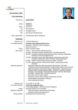Curriculum vitae - Politehnički fakultet Univerziteta u Zenici