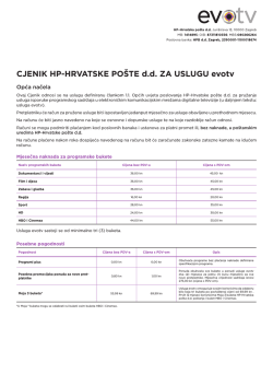 CJENIK HP-HRVATSKE POŠTE dd ZA USLUGU evotv