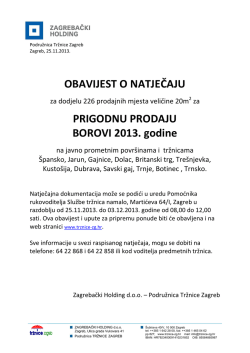 OBAVIJEST O NATJEČAJU