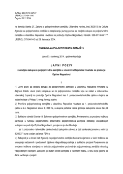 J A V N I	P O Z I V - Agencija za poljoprivredno zemlji&scaron;te