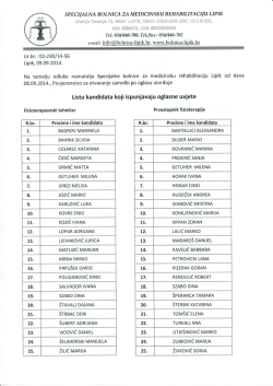 Listu kandidata koii ispuniavaju oglasne uvjete