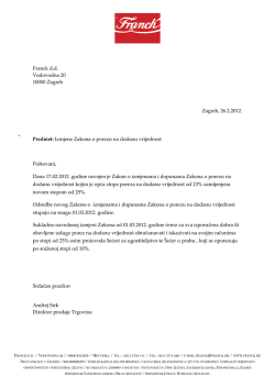 Obavijest o promjeni porezne stope