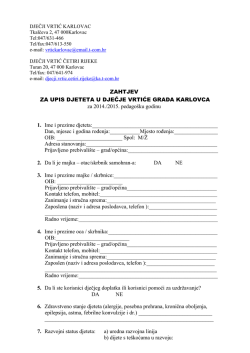 Obrazac – Zahtjev za upis djeteta u vrtić, 2014/15. pedagošku godinu