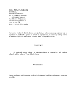 Odluka - spremačica Dom zdravlja Knin