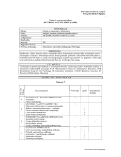 Univerzitet u Ističnom Sarajevu Pedago&scaron;ki fakultet Bijeljina