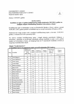 UNIVERZITIˇ&Euml;T U ZENICI POLITEHNICKI FAKULTET U ZENICI