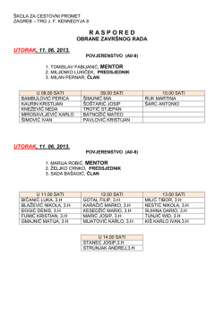 R A S P O R E D - &Scaron;kola za cestovni promet