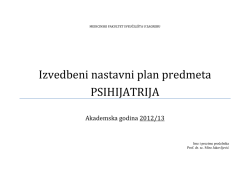 Izvedbeni nastavni plan predmeta PSIHIJATRIJA