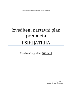 Izvedbeni nastavni plan predmeta PSIHIJATRIJA