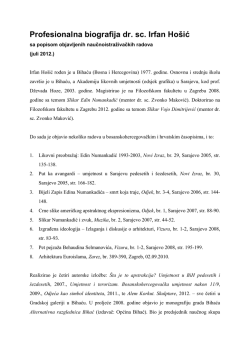 Profesionalna biografija dr. sc. Irfan Ho&scaron;ić