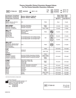 Clinical Chemistry Reagent Values For The