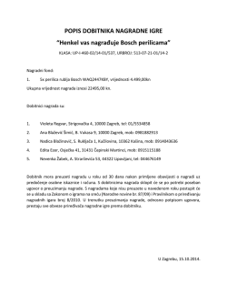 POPIS DOBITNIKA NAGRADNE IGRE &ldquo;Henkel vas nagrađuje Bosch
