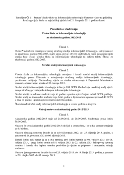 Pravilnik o studiranju - Visoka &scaron;kola za informacijske tehnologije