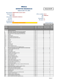 Bilanca neprofitne ogranizacije, stanje na dan 31.12.2014