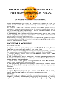 Rezultati natjecanja DMF-a 2015 - Dru&scaron;tvo matematičara i fizičara