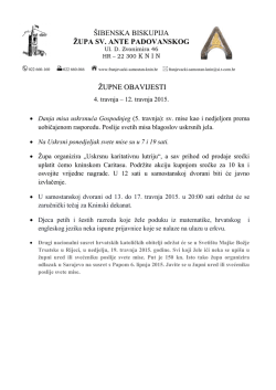 Obavijesti - Župa sv. Antuna Padovanskog, Knin