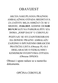 Obavijest - Prikupljanje praznog ambalažnog