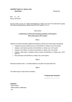 UNICREDIT BANK A.D. BANJA LUKA - SKUP&Scaron;TINA
