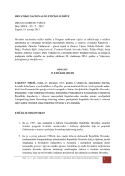 HRVATSKO NACIONALNO ETIČKO SUDI&Scaron;TE DRUGO SUDBENO VIJEĆE Broj: HNES