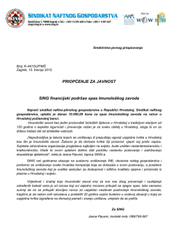 15. travnja 2015. &ndash; SING za spas Imunolo&scaron;kog zavoda