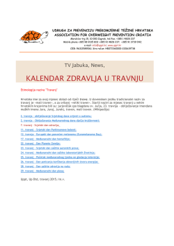 KALENDAR ZDRAVLJA U TRAVNJU