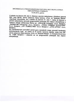 Informacija o pregovaračkom postupku za nabavku usluga