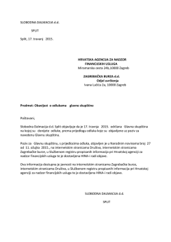 SLOBODNA DALMACIJA d.d. SPLIT Split, 17. travanj 2015