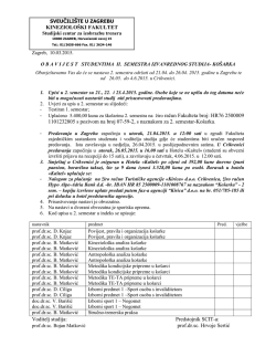 OBAVIJEST II\. SEMESTAR KOSARKA 2015
