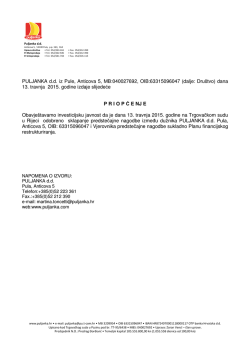 PULJANKA d.d. iz Pule, Anticova 5, MB:040027692, OIB