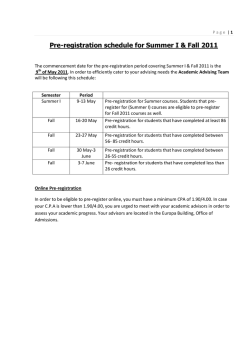 Pre-registration schedule for Summer I & Fall 2011