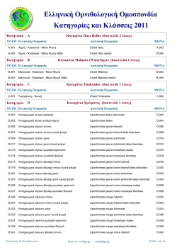 &Epsilon;&lambda;&lambda;&eta;&nu;&iota;&kappa;ή &Omicron;&rho;&nu;&iota;&theta;&omicron;&lambda;&omicron;&gamma;&iota;&kappa;ή &Omicron;&micro;&omicron;&sigma;&pi;&omicron;&nu;&delta;ί&alpha; &Kappa;&alpha;&tau;&eta;&gamma;&omicron;&rho;ί&epsilon;&sigmaf; &kappa;&alpha;&iota; &Kappa;&lambda;ά&sigma;&sigma;&epsilon;&iota;&sigmaf; 2011