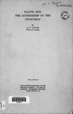 PLATO AND THE AUTHORSHIP OF THE ` EPINOMIS`