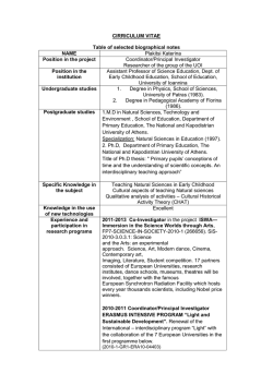 CIRRICULUM VITAE Table of selected biographical notes NAME