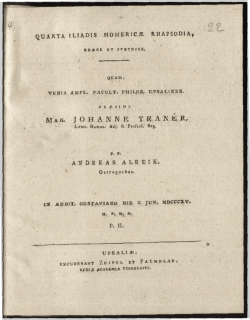 Quarta Iliadis homeric&aelig; rhapsodia, gr&aelig;ce et svetice. Quam