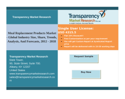 Meal Replacement Products Market - Global Industry Size, Share, Forecasts, 2012 – 2018