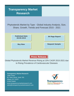 Global Phytosterols Market Revenue Rising at 10% CAGR 2015-2021