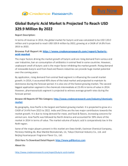 Global Butyric Acid Market to 2022 - Global Industry analysis,Growth and Forecast,- Credence Research